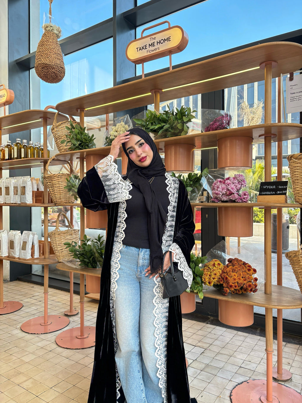Black velvet Abayaa with lace