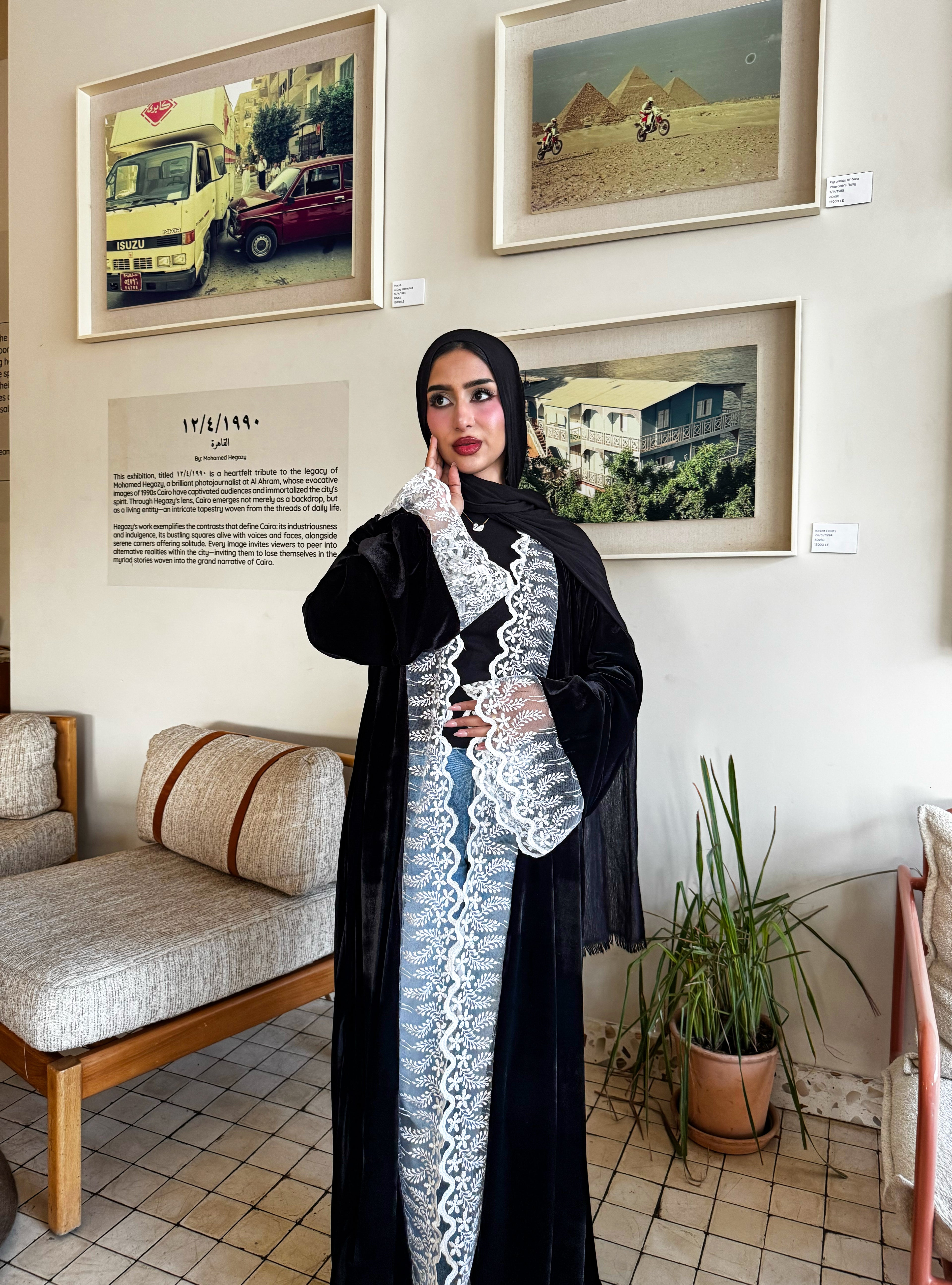 Black velvet Abayaa with lace