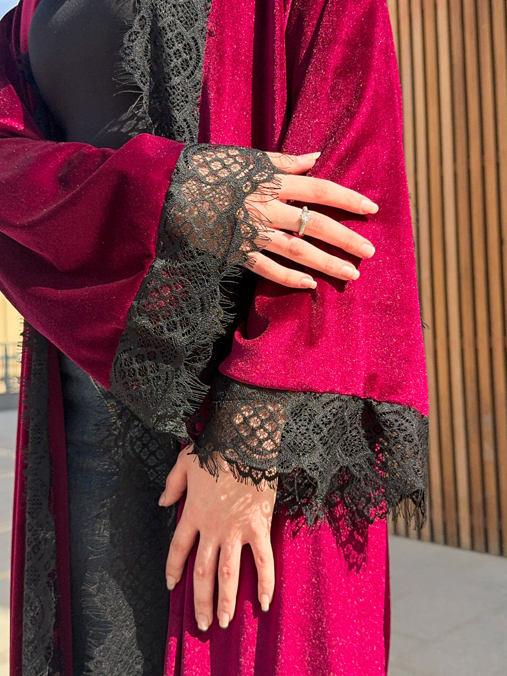Maroon velvet with black lace
