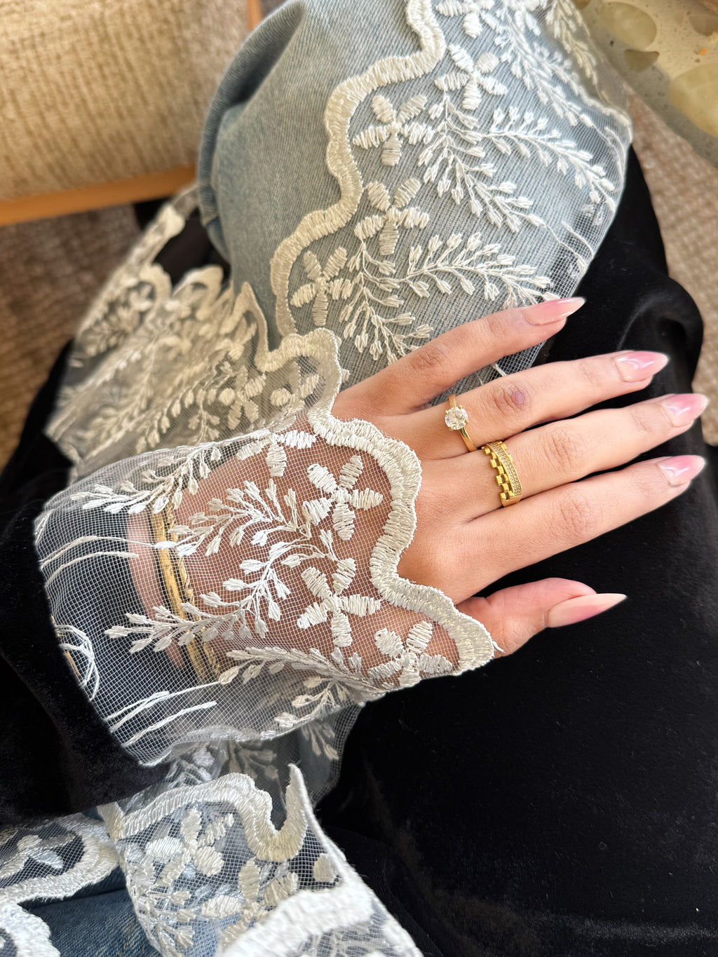 Black velvet Abayaa with lace