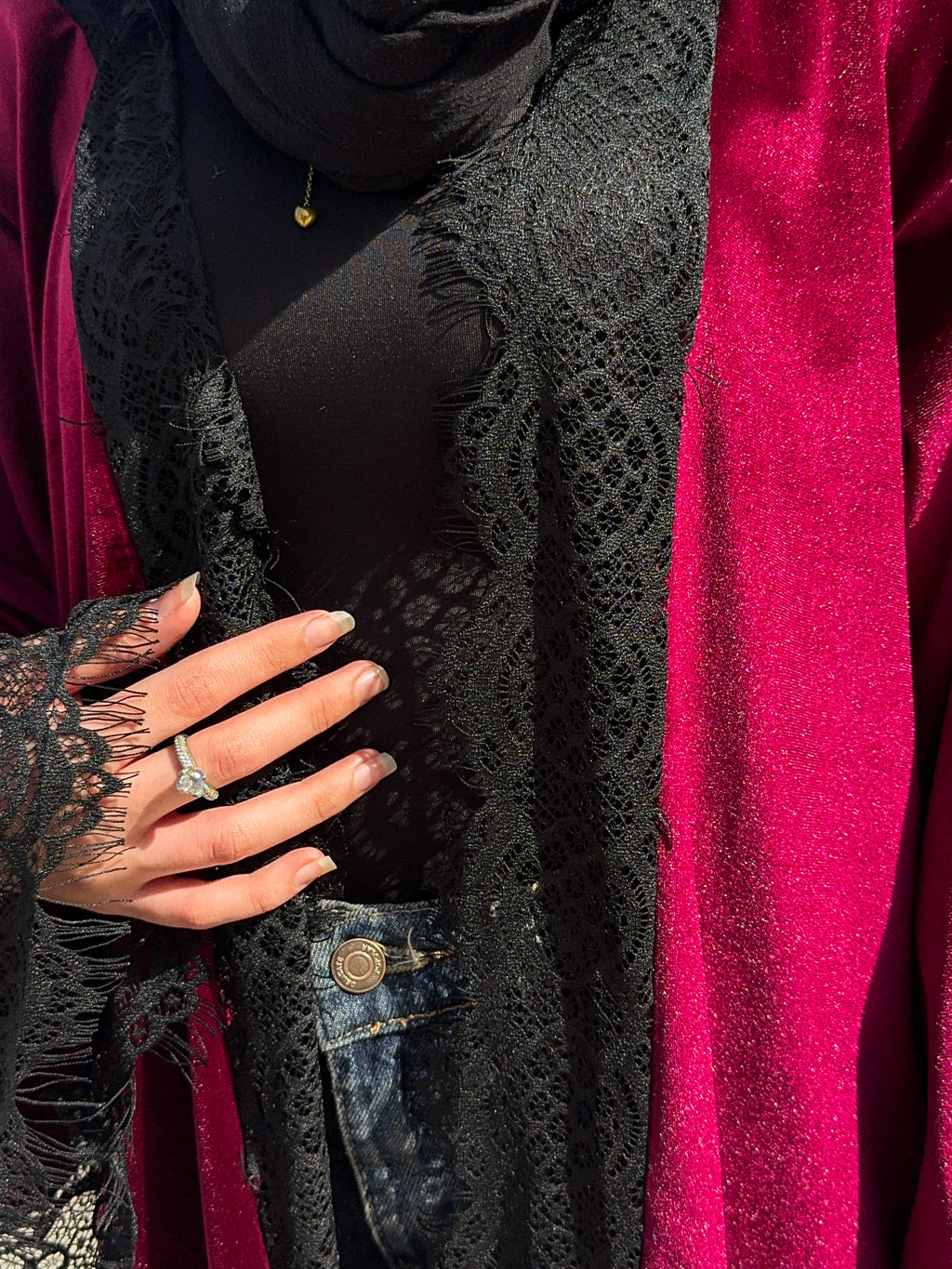 Maroon velvet with black lace