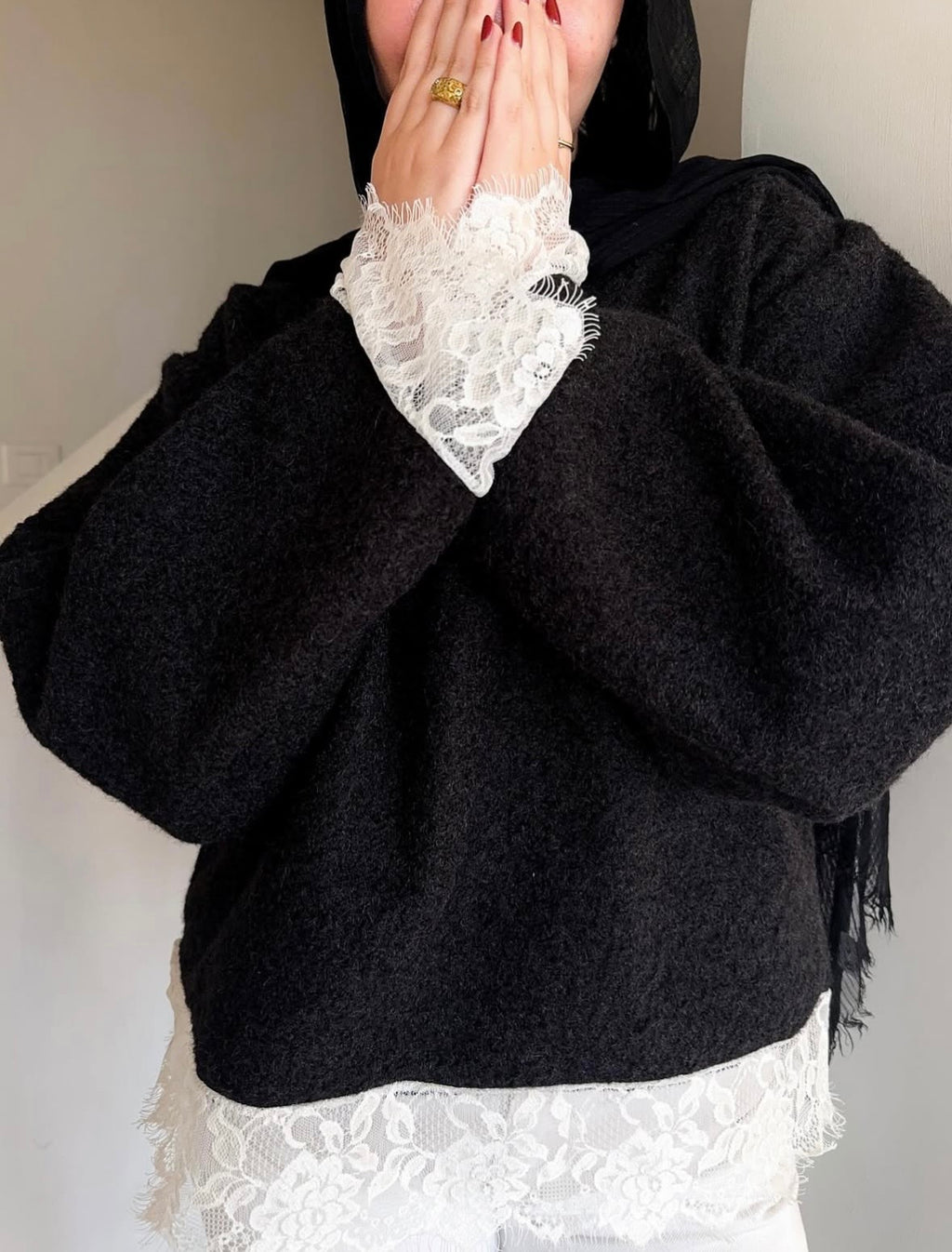 Black pullover with lace