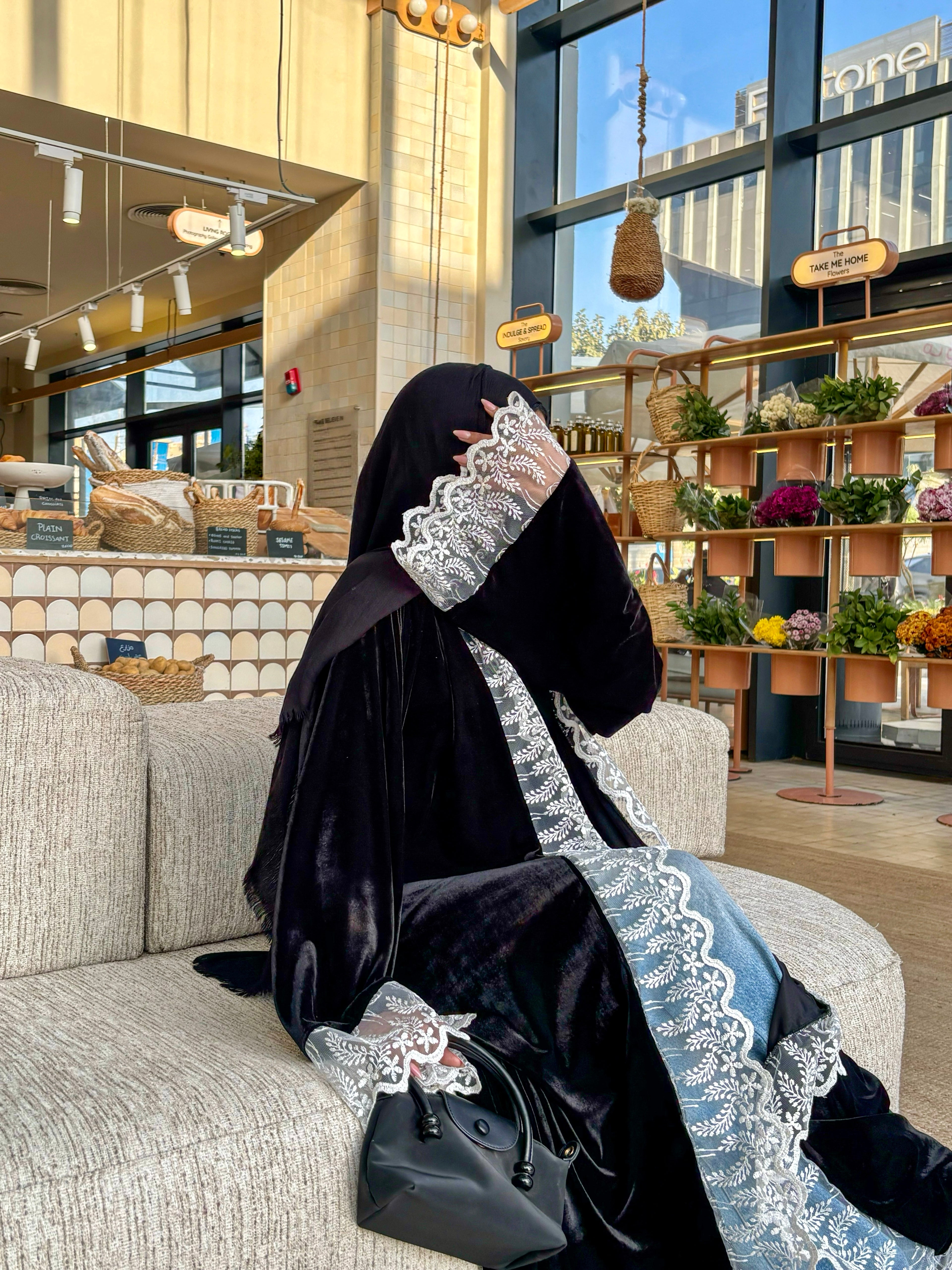 Black velvet Abayaa with lace