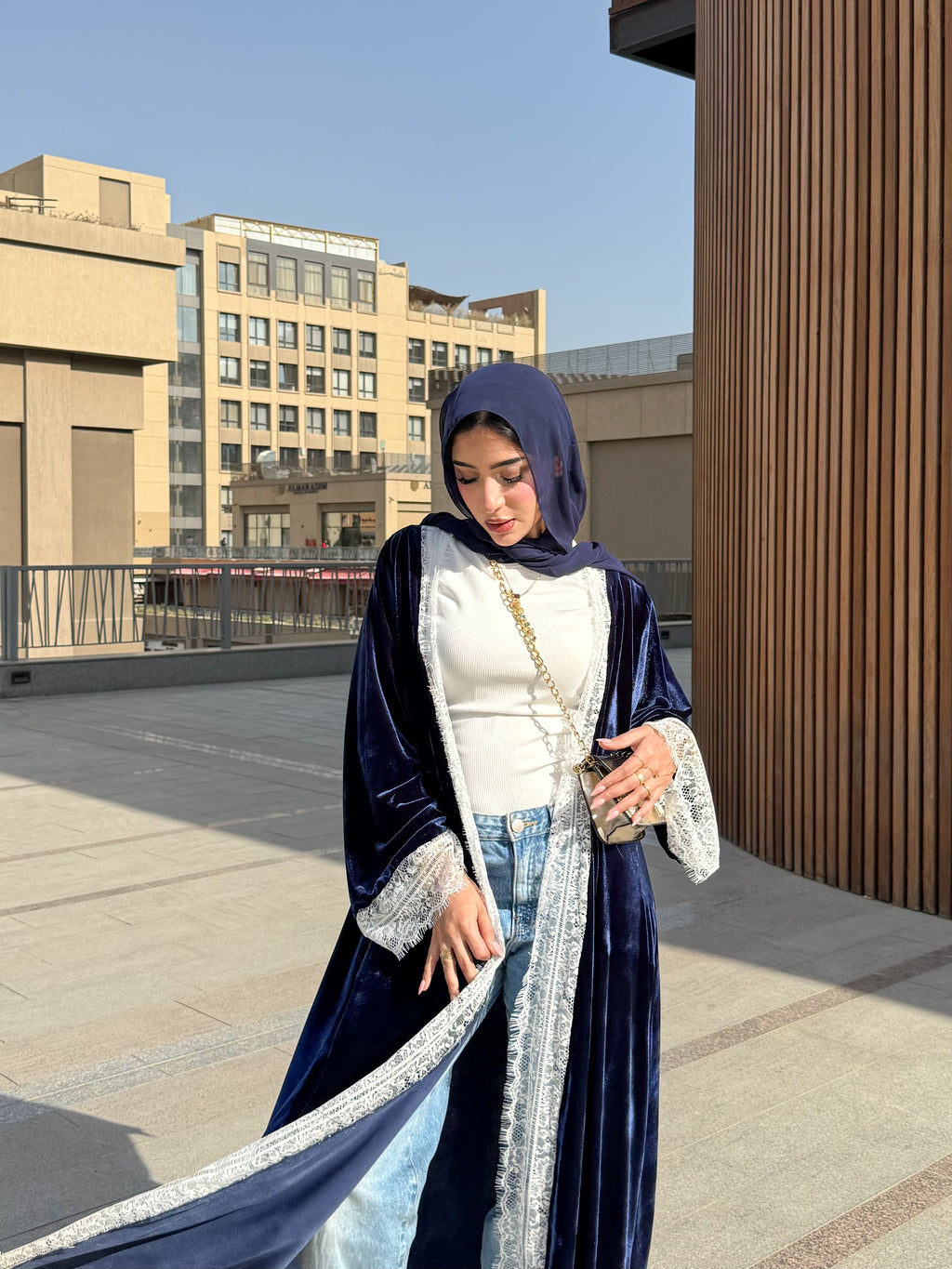 Navy blue velvet lace Abayaa