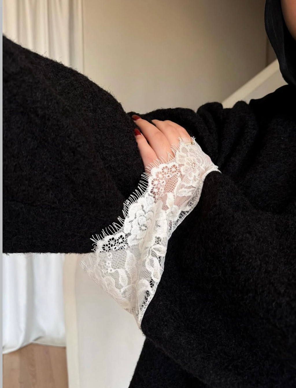 Black pullover with lace