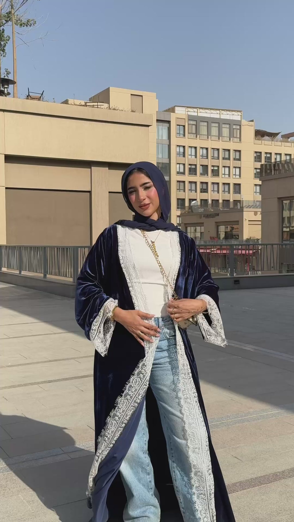 Navy blue velvet lace Abayaa